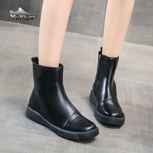 2021 winter new large size plus velvet side zipper round toe flat ankle boots women British style fashion Chelsea boots women