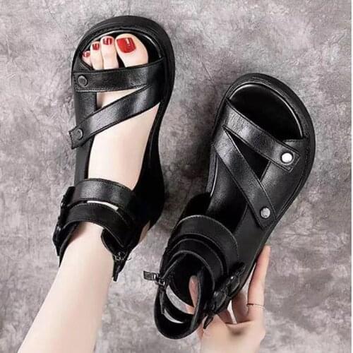 Fish Mouth High Quality Soft PU Leather And Cowhide Summer Roman Shoes Women Sandals Platform Heighten Shoe Wedges SandalsRB230