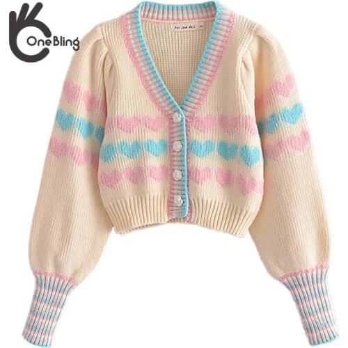 OneBling Za Woman 2021 Traf Autumn Y2K Sweet Girls Heart Striped Patchwork Crop Knit Cardigan Ankle Length Pants 2 Pie Sets
