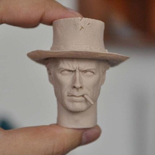 1/6 Male figure head sculpture Eastwood cowboy head sculpture model with cigar hat for 12 inch action figure accessories