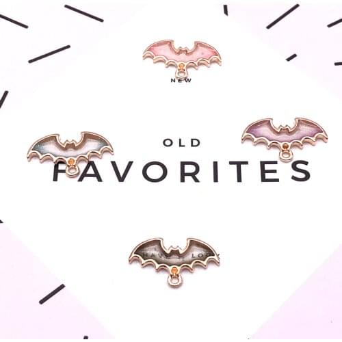 10 pcs/set pearlescent powder multicolor bat pendant 28*13mm alloy metal enamel pendant for jewelry XL609