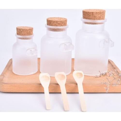 100ML/200ML/300ML Empty Bath Salt Bottle With Wood Spoon Plastic Matte Cork Jar Women Mask Facial Container Refillable Bottle