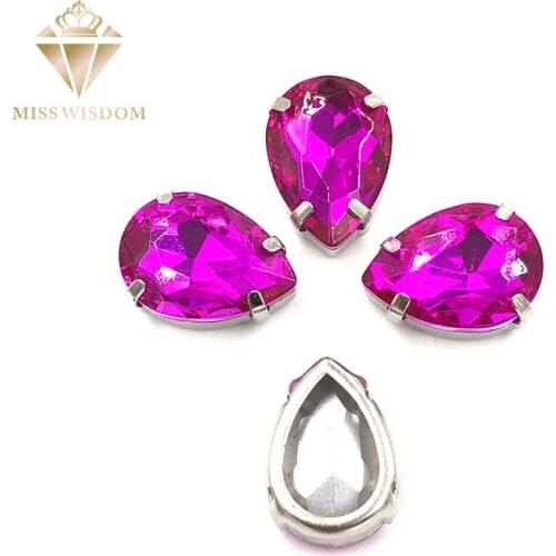 10X14mm/13X18mm glass crystal Rose Red teardrop Copper claws hollow thick bottom high quality Sew on rhinestones DIY accessories