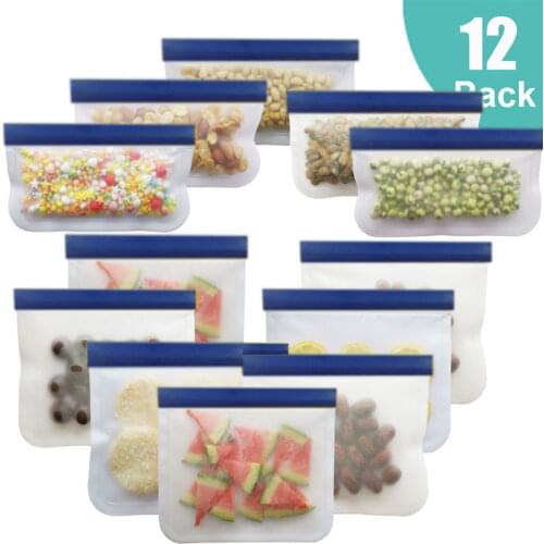 12/10/6/5 Psc/Set Silicone Food Bag Reusable Frozen Fresh-Keeping Bag Zipper Leak-Proof Top Fruit Bag Frosted Silicone Food Bag