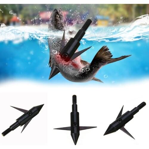 3Pcs Archery Arrowhead Points Fishing Arrowheads Bowfishing Broadheads Tips Arrow Tips Black Steel Points Fishing Accessory