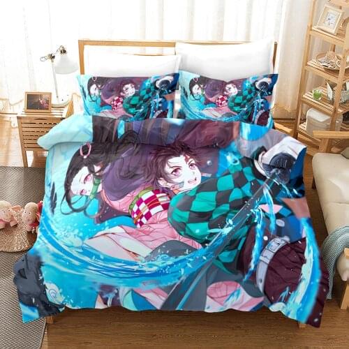 3D Anime Bedding Cover Set Quilt Duvet Cover Pillowcases Bed Linens Set 2-3PCS Kisatsutai Kamado Tanjirou Nezuko