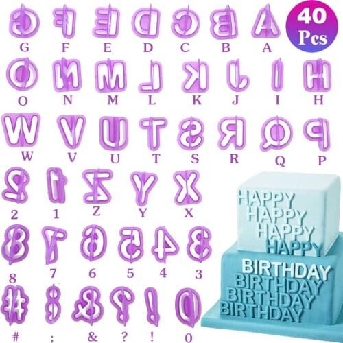 40 Pcs Hot Sale Kitchen Letter Number Fondant Cake Biscuit Baking Mould Cookie Cutters and stamps For Kids