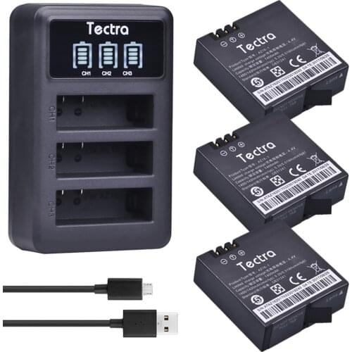 Tectra 3pcs AZ16-1 1400mAh Rechargeable For xiaomi yi Battery + LED USB 3-Slot Charger For Xiao mi yi 4k 4k+ Action Camera 2