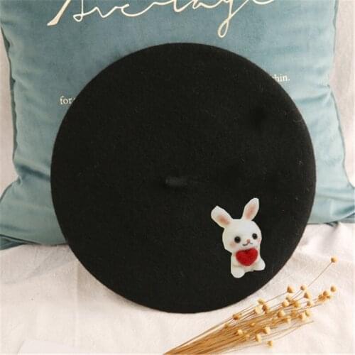 Beret Hat Women Bonnets Cute Vintage College Sailor Black Woolen Rabbit Beanies Retro Sweet Painter Hat Wholesale