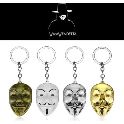 2021 New V for Vendetta Anonymous Mask Keychain Men Women Fashion Personality Metal Mask Pendant Keychain Movie Jewelry Gift
