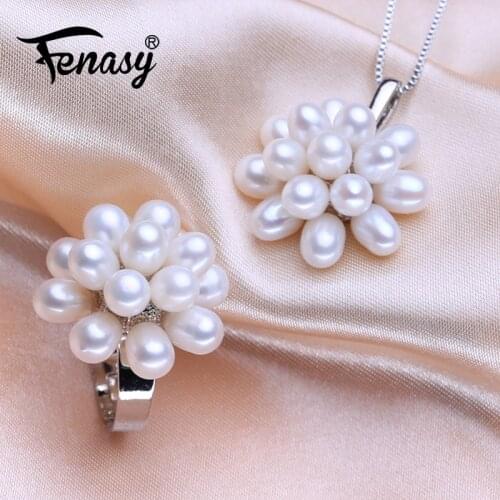 FENASY Wedding Jewelry Sets Fashion Natural Freshwater Pearl Pendant Necklaces Women Elegant Many Pearls Pendant Set