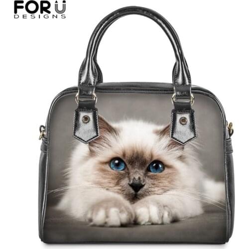 FOURDESIGNS Cute Gray Cats Pattern Luxury Women Large Capacity Handbag Fashion Ladies PU Leather Tote Bag Girls Clutch Bags 2020