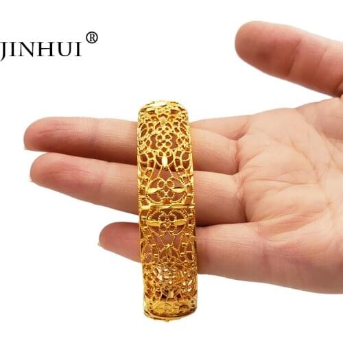 Jin Hui New Fashion Gold Color Bangles for Women Bride Bracelets Ethiopian/france/African/Dubai Jewelry wedding gifts Can Open