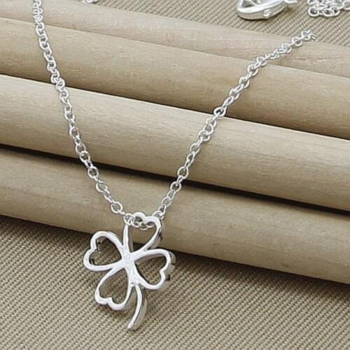 Beautiful Flower Leaf Charm Necklace Silver Plated Fashion Jewelry Accessories Wedding Party Women Gifts 18inch Rolo Chains