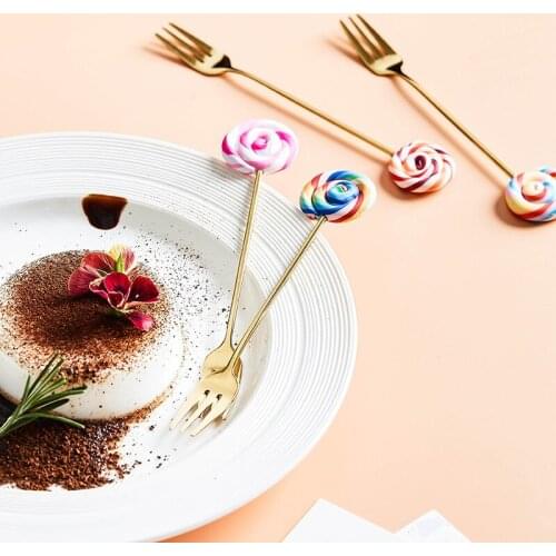Creative Golden Spoon Fork 304 Stainless Steel Lollipop Coffee Dessert Tea Ice Cream Spoons Forks Stirring Cute Cartoon Teaspoon