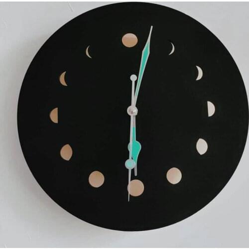 Creatives Lunar Eclipse Wall Clock with Backlight Moon Phase Wooden Mute Clock For Home E7