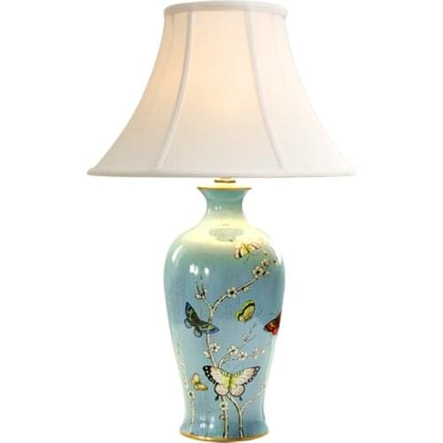 Classical Pastoral Butterflies Blue Ceramic E27 Table Lamp Adjustable For Bedroom Bedside Living Room 52cm Ac 80-265v 1484