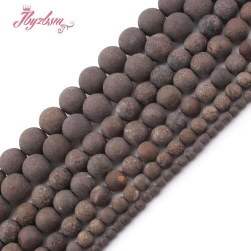 4,6,8,10,12mm Frost Matte Round Pyrite Loose Beads Natural Stone Beads For DIY Necklace Bracelets Jewelry Making Strand 15"