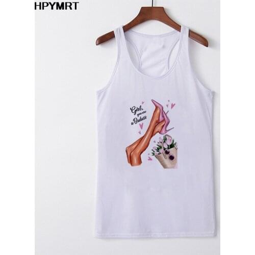 Summer Women Fashion Vest Tank Tops Sexy Camisole O-neck High heels Print Lady Casual Loose Sleeveless 90s Oversized Female Top