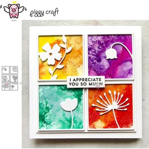 Piggy Craft metal cutting dies cut die mold Flowers square frame Scrapbook paper craft knife mould blade punch stencils dies
