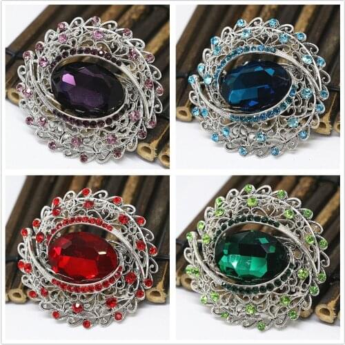 Lovely oval large pins silver-color cute rhinestone crystal wedding dress brooch lady gift jewelry B1435