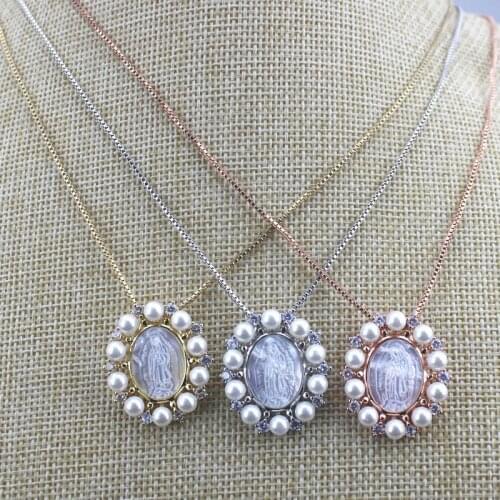 16inch 5str/lot Fashion cz religion charm necklace,multi color freshwater pearl pendant accessories,handmade necklace jewelry