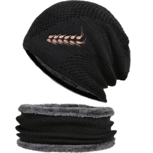 Mens winter embroidered wheat ear warmth knitted woolen hat winter biking ear protection cold hat men