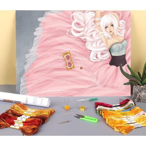 Cartoon Girl Woman Printed Fabric 11CT Cross-Stitch Kit Embroidery DMC Threads Knitting Craft Handicraft Handiwork Needle