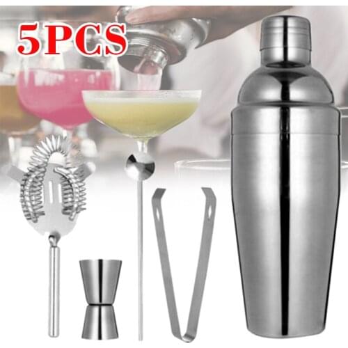 5PCS 550ML Cocktail Shaker Set High Quality Maker Mixer Spirits Muddler Bartender Kit Stainless Steel Wine Tool