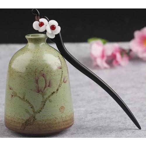 New Vintage Ebony Wood Hair Stick Pins Headpiece For Women U shape Flower Hairpins Hair Ornaments Head Jewelry Accessories