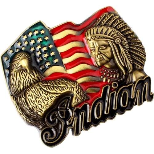 Novelty Western Cowboy Antique Metal Mens Leather Belt Buckle Indian Chief Eagle Pattern Leather Belt Decor