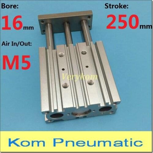 Pneumatic MGPM Bore 16MM Stroke 250MM Three Rod With Magnetic Guide Cylinder 3 Piston TCM MGPM16X250Z MGPM SMC Type M5 Port