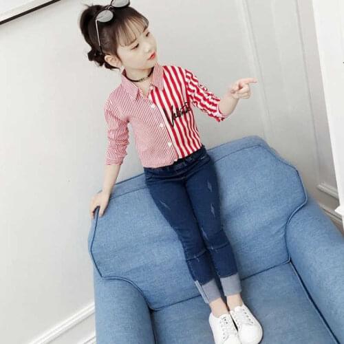 Girls Blouse red Shirts Cotton Shirt 2019 spring Autumn Long Sleeve Turn-down Collar Child Kids Baby Toddler Tops 6 8 10 12 Year