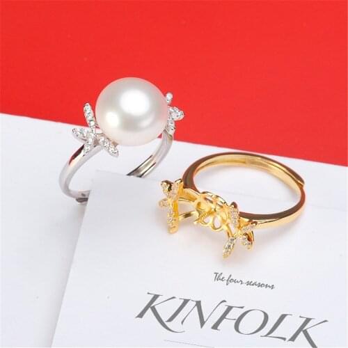 S925 Sterling Silver Adjustable Ring Settings Base Blank Jewelry Findings Fit Half Hole Pearl DIY Women Ring Making Accessories