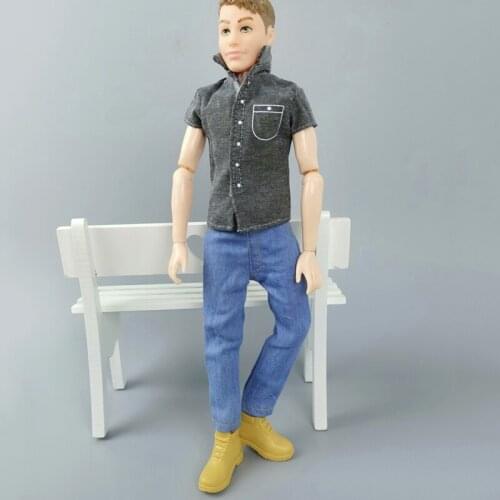 Blue Hip Hop Handmade Denim Pants For Ken Doll Jeans Trousers For Barbie Boyfriend Ken 1/6 Boy Doll Clothes Doll Accessories