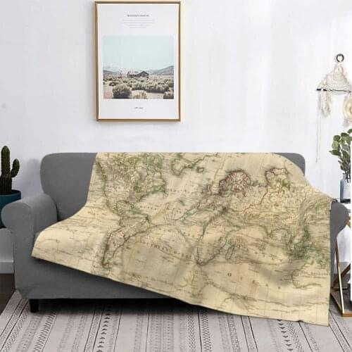 Vintage Map Of The World 1800 World Map Blankets Flannel Spring/Autumn Breathable Soft Throw Blankets for Sofa Bedroom Bedspread