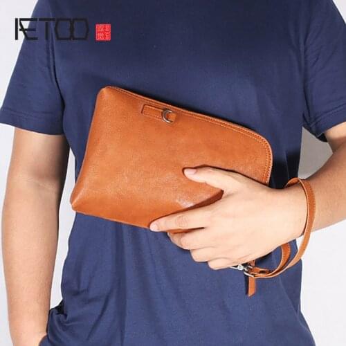 AETOO Vintage leather clutch, first layer leather clutch, multifunctional soft leather youth mens bag