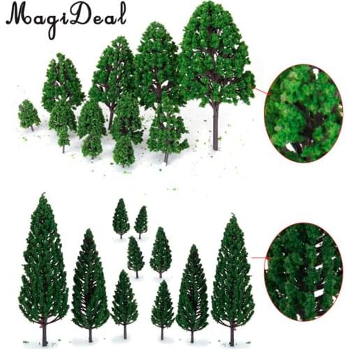 MagiDeal 22Pcs/Set 3-16cm Green Model Trees Train Railway Railroad Architecture War Game Scenery Scene Layout Landscape