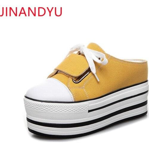 Platforms Canvas Women Shoes Half Slippers Casual Shoes Wedge Sneakers High Heels Sport Femme Fashion Chunky Shoes Woman Pumps