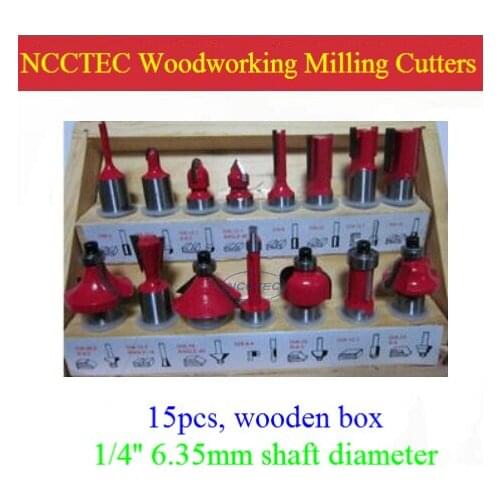 [15 pcs router bit set] woodworking milling cutters for wood router woodworking machine FREE shipping | YG8 carbide wooden box