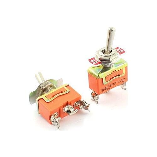 2 Pcs AC250V 15A 12mm Thread SPDT 2 Position Orange Metal Toggle Switch