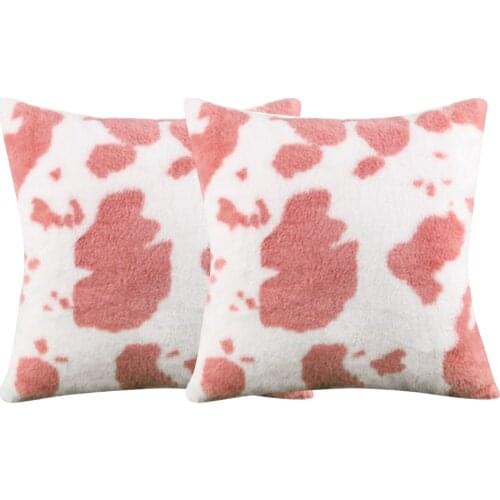 2pcs Throw Pillow Cases Cushion Pillow Plush Cover Cow Skin Pattern Pillowcase Home Office Decor