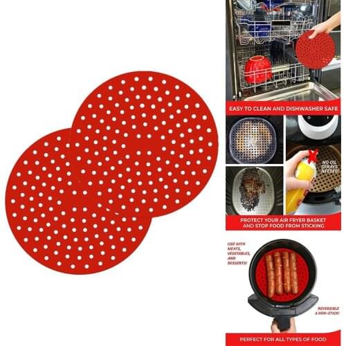 2-Pack Reusable Air Fryer Liners - Round, Non-Stick Silicone Air Fryer Basket Mats Air Fryer Accessories