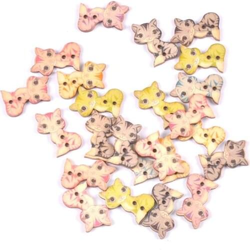 25Pcs Cat Pattern mixed Painted Wooden Buttons For Sewing Clothes Handcraft Supplies DIY Scrapbooking Crafts Accessories 26x16mm