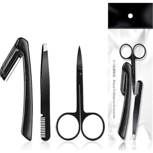 3Pcs/Set Accessories Eyebrows Clip Eyebrow Trimmer Scissors Eyebrow Shaping Knife Cosmetic Beautiful Makeup Tools