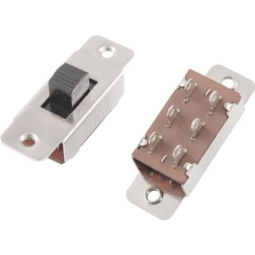 5pcs/pack 3p On-Off-On DPDT Slide Switch AC 125V, 6A AC 250V, 3A Hole Dia 3mm Switch Silver Tone Switch Accessory