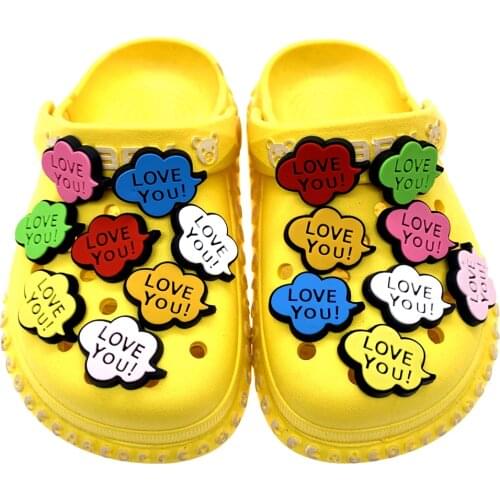 50PCS Wholesale Mix LOVE YOU! Decoration For Croc JIBZ Cloud Icon PVC Shoes Charms Wristband Accessories For Kids Party Gifts