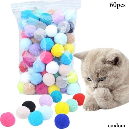 60Pcs Colorful Plush Cat Toys Ball Set Interactive Cat Bounce Pom Pom Ball Toys Kitten Chew Teeth Cleaning Toy Pet Cats Supplies