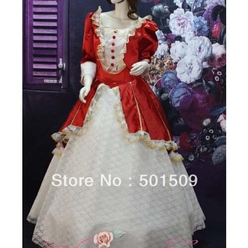 Free ship red medieval dress Renaissance Gown queen costume Victorian Gothic Lol/Marie Antoinette/civil war/Colonial Belle Ball