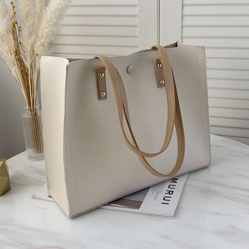 Burminsa Large Tote Bags For Women Simple Work Female Shopper Satchel High Quality Ladies Shoulder Bags Summer 2021 Beige Black